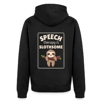 Logopädie, Faultierpathologe, SLP - Unisex Premium Bio Zip Hoodie - Schwarz - Hinten - Nico (187cm)