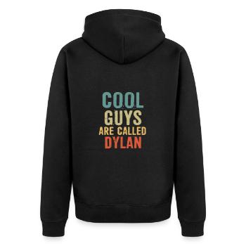 Cool guys are called Dylan - Unisex Premium Bio Zip Hoodie - Schwarz - Hinten - Nico (187cm)