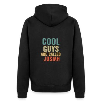 Cool guys are called Josiah - Unisex Premium Bio Zip Hoodie - Schwarz - Hinten - Nico (187cm)
