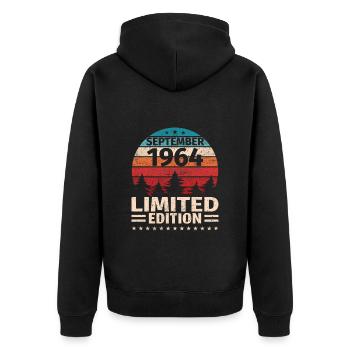 59th Birthday September Vintage 1964 Vintage - Unisex Premium Organic Zip Hoodie - black - Back - Nico (187cm)