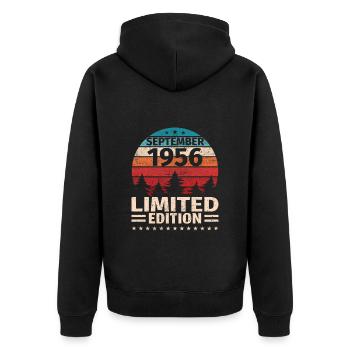 67th Birthday September Vintage 1956 Vintage - Unisex Premium Organic Zip Hoodie - black - Back - Nico (187cm)