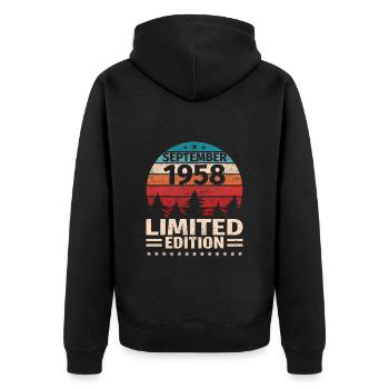 65th Birthday September Vintage 1958 Vintage - Unisex Premium Organic Zip Hoodie - black - Back - Nico (187cm)