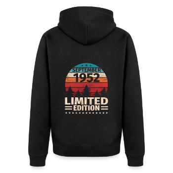 71. Geburtstag September Jahrgang 1952 Vintage - Unisex Premium Bio Zip Hoodie - Schwarz - Hinten - Nico (187cm)