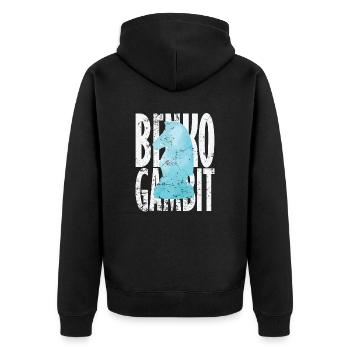 Benko Gambit Wolga Gambit Schach - Unisex Premium Bio Zip Hoodie - Schwarz - Hinten - Nico (187cm)