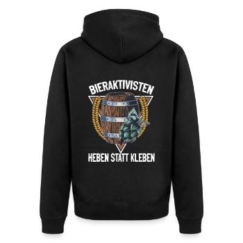 Bieraktivisten Heben statt Kleben" - Bierliebhaber - Unisex Premium Bio Zip Hoodie - Schwarz - Hinten - Nico (187cm)
