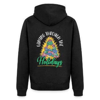 Gaming durch die Feiertage Gaming Weihnachten - Unisex Premium Bio Zip Hoodie - Schwarz - Hinten - Nico (187cm)