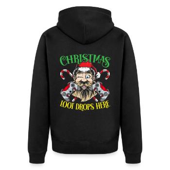 Weihnachten Loot Drops hier Gaming Weihnachten - Unisex Premium Bio Zip Hoodie - Schwarz - Hinten - Nico (187cm)