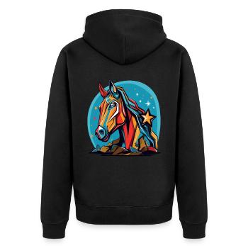 Des étoiles et un cheval coloré - Veste à capuche bio Premium Unisexe - noir - Dos - Nico (187cm)