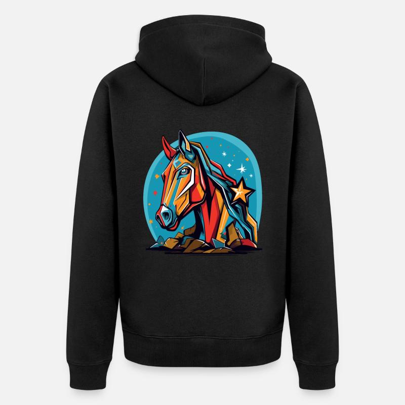 Sterne und ein buntes Pferd - Unisex Premium Bio Zip Hoodie - Schwarz