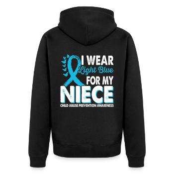Apply light blue to the prevention of - Unisex Premium Organic Zip Hoodie - black - Back - Nico (187cm)