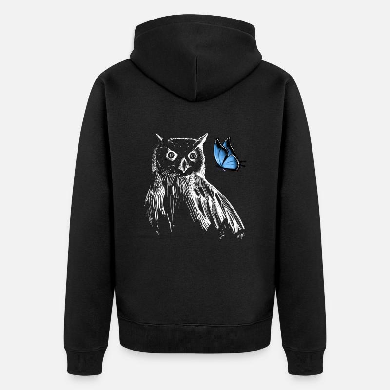 Eule mit Schmetterling - Unisex Premium Bio Zip Hoodie - Schwarz