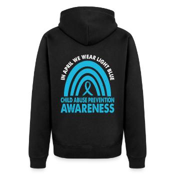 In April, we wear light blue awareness of the - Unisex Premium Organic Zip Hoodie - black - Back - Nico (187cm)