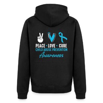 Peace Love Cure Child Abuse Prevention Awareness - Unisex Premium Organic Zip Hoodie - black - Back - Nico (187cm)