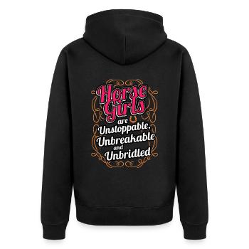Horse Girls Are Unstoppable Unbreakable Unbridled - Unisex Premium Organic Zip Hoodie - black - Back - Nico (187cm)