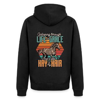 Galloping Through Life With Grace And A Little Hay - Unisex Premium Organic Zip Hoodie - black - Back - Nico (187cm)