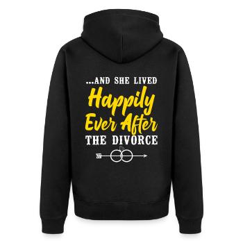 Happy Divorce Party …And She Lived - Unisex Premium Bio Zip Hoodie - Schwarz - Hinten - Nico (187cm)