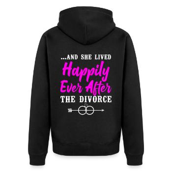 Happy Divorce Party …And She Lived - Unisex Premium Bio Zip Hoodie - Schwarz - Hinten - Nico (187cm)