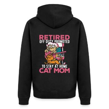 Pensioner Pension Cat - Unisex Premium Organic Zip Hoodie - black - Back - Nico (187cm)