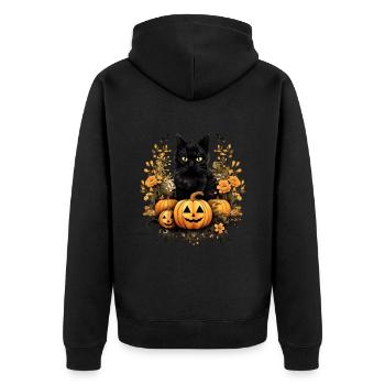 Pumpkin Katze Kürbis Halloween - Unisex Premium Bio Zip Hoodie - Schwarz - Hinten - Nico (187cm)