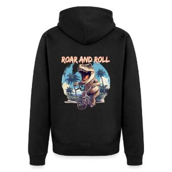 T-Rex Fahrrad Dinosaurier Tyrannosaurus - Unisex Premium Bio Zip Hoodie - Schwarz - Hinten - Nico (187cm)