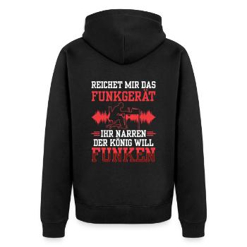 Der Amateurfunker will funken Hobbyfunker - Unisex Premium Bio Zip Hoodie - Schwarz - Hinten - Nico (187cm)