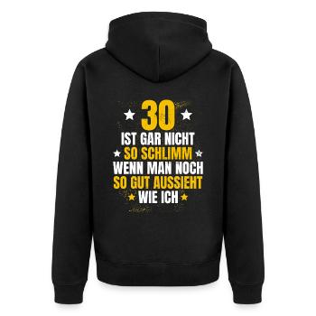 30 Geburtstag Runder Geburtstag Geburtstaggeschenk - Unisex Premium Bio Zip Hoodie - Schwarz - Hinten - Nico (187cm)