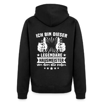 Hausmeister - Unisex Premium Bio Zip Hoodie - Schwarz - Hinten - Nico (187cm)