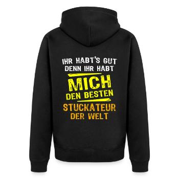 Stuckateur Geschenk - Unisex Premium Bio Zip Hoodie - Schwarz - Hinten - Nico (187cm)
