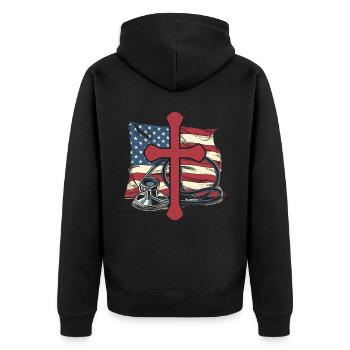 Christian Nurse RN USA Flag Nursing Christianity - Unisex Premium Organic Zip Hoodie - black - Back - Nico (187cm)