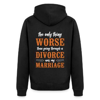 Happy Divorce Party The Only Thing - Unisex Premium Bio Zip Hoodie - Schwarz - Hinten - Nico (187cm)