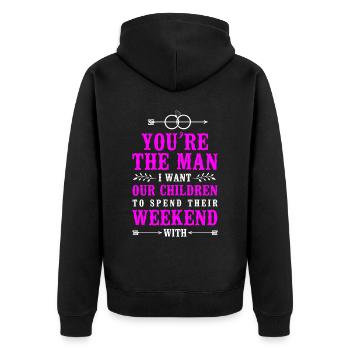 Happy Divorce Party You’re The Man - Veste à capuche bio Premium Unisexe - noir - Dos - Nico (187cm)