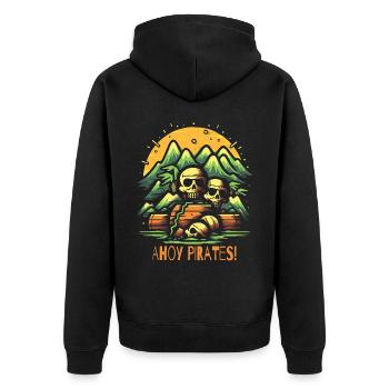 Ahoi Piraten: Pirateninsel und Schatzkiste - Unisex Premium Bio Zip Hoodie - Schwarz - Hinten - Nico (187cm)