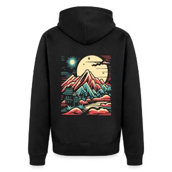 Japanese mountain scenery and temples - Unisex Premium Organic Zip Hoodie - black - Back - Nico (187cm)