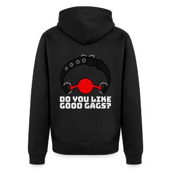 Do you like good gags? - Unisex Premium Bio Zip Hoodie - Schwarz - Hinten - Nico (187cm)