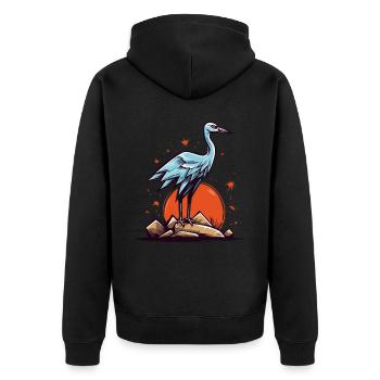 Héron cendré ou cigogne et soleil rouge - Veste à capuche bio Premium Unisexe - noir - Dos - Nico (187cm)