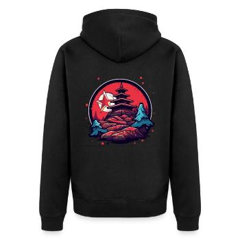 Des étoiles, des montagnes et un temple japonais - Veste à capuche bio Premium Unisexe - noir - Dos - Nico (187cm)