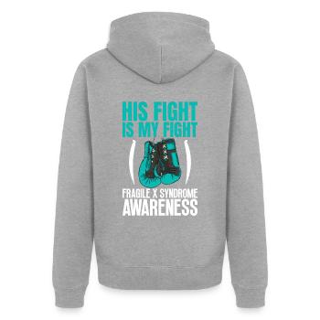 Fantastische Handschuhkunst Für Kämpfer - Fragiles - Unisex Premium Bio Zip Hoodie - Grau meliert - Hinten - Nico (187cm)