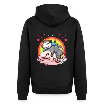 Cute possum and blob fish rainbow - Unisex Premium Organic Zip Hoodie - black - Back - Nico (187cm)