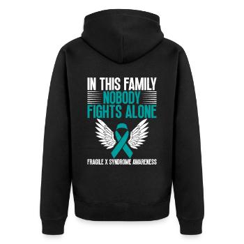 In Dieser Familie Kämpft Niemand Allein Gegen Das - Unisex Premium Bio Zip Hoodie - Schwarz - Hinten - Nico (187cm)