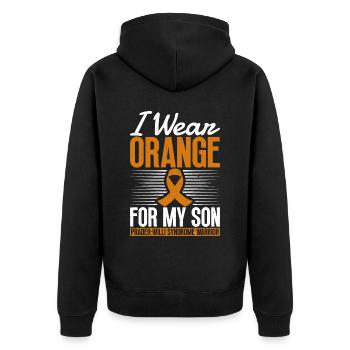 Je porte de l’orange pour mon fils - - Veste à capuche bio Premium Unisexe - noir - Dos - Nico (187cm)