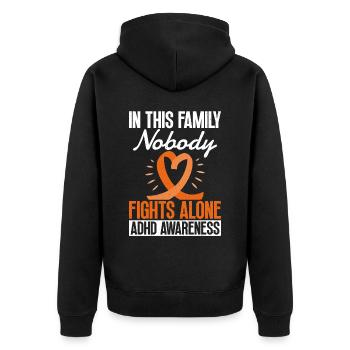 Ahdh consciousness In this family, no one fights - Unisex Premium Organic Zip Hoodie - black - Back - Nico (187cm)