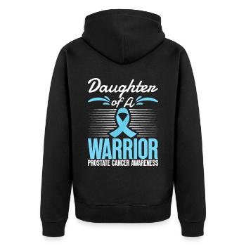 Daughter of a Warrior Prostate Cancer Blue Ribbon - Unisex Premium Organic Zip Hoodie - black - Back - Nico (187cm)
