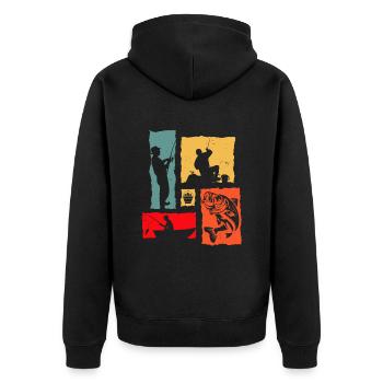 Angler Retro Bootsangler - Unisex Premium Bio Zip Hoodie - Schwarz - Hinten - Nico (187cm)