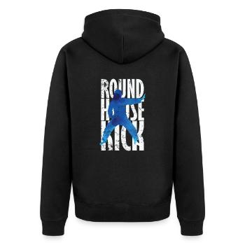 Round House Kick Kickboxen Taekwondo - Unisex Premium Bio Zip Hoodie - Schwarz - Hinten - Nico (187cm)
