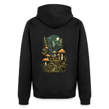 Magische Pilznacht ein Retro Pilzsammler Design - Unisex Premium Bio Zip Hoodie - Schwarz - Hinten - Nico (187cm)