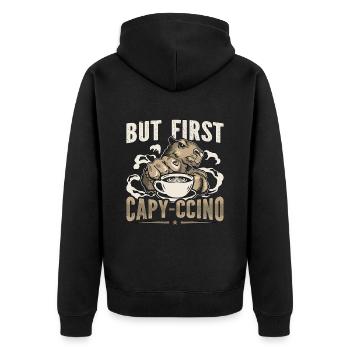 Capybara But First Capy-Ccino Rodent Zoo Animal - Unisex Premium Organic Zip Hoodie - black - Back - Nico (187cm)