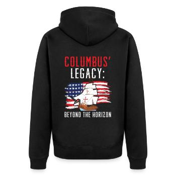 Columbus' Legacy: Beyond the Horizon Kolu - Unisex Premium Organic Zip Hoodie - black - Back - Nico (187cm)
