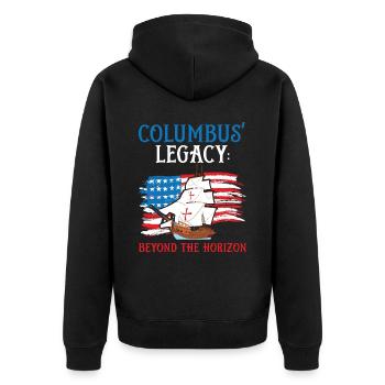 Columbus' Legacy: Beyond the Horizon Kolu - Unisex Premium Organic Zip Hoodie - black - Back - Nico (187cm)