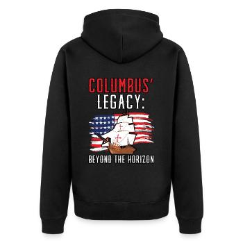 Columbus' Legacy: Beyond the Horizon Kolu - Unisex Premium Organic Zip Hoodie - black - Back - Nico (187cm)