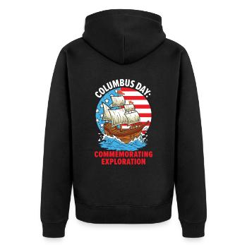 Columbus Day: To commemorate the discovery of K - Unisex Premium Organic Zip Hoodie - black - Back - Nico (187cm)